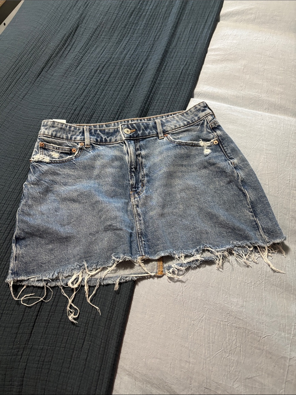 American Eagle Outfitters Distressed Light Blue Denim Mini Skirt